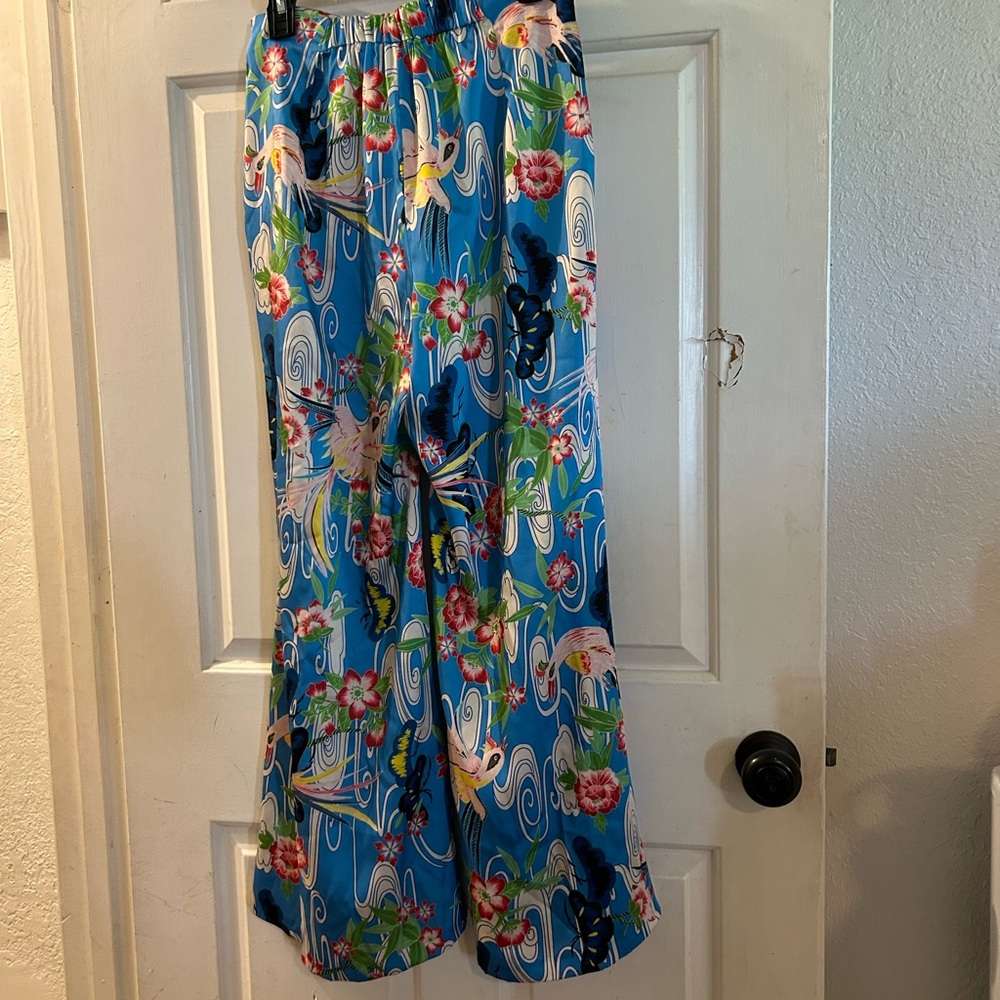 Zara Blue Floral Wide-Leg Pants - Picture 3 of 3